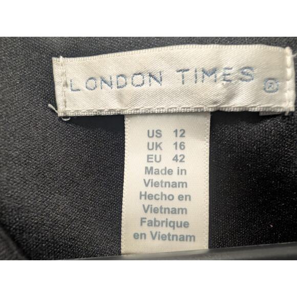 London Times Black Ivory Pink Stripe Rose Print Belt Work Summer Dress Size 12 - Picture 4 of 8